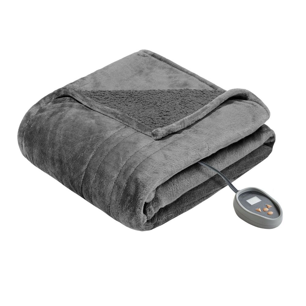 Beautyrest Heated Microlight to Berber Blanket King - Gray